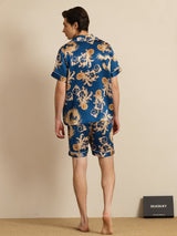 [Navy Drage] SilkSilky-NO Short Sleeve Lapel Collar Pyjamas for menn 002