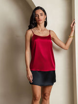 [Vin] SilkSilky-NO 19Momme Spaghetti Stropp Dyp Rund Halsutringning Camisole Topp 005