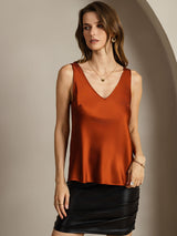[Karamell] SilkSilky-NO Sleeveless V Neck Camisole Topp 007