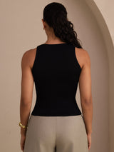 [Svart] SilkSilky-NO Sleeveless Deep V Neck Camisole Topp 002