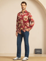 [Vinrød Drage] SilkSilky-NO Long Sleeve Lapel Collar Skjorte for Menn 008