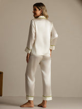 [Hvit] SilkSilky-NO Long Sleeve Lapel Collar Pyjamas for Kvinner 002