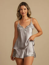 [Lysegrå] SilkSilky-NO Spaghetti Strap V Neck Camisole sett 001