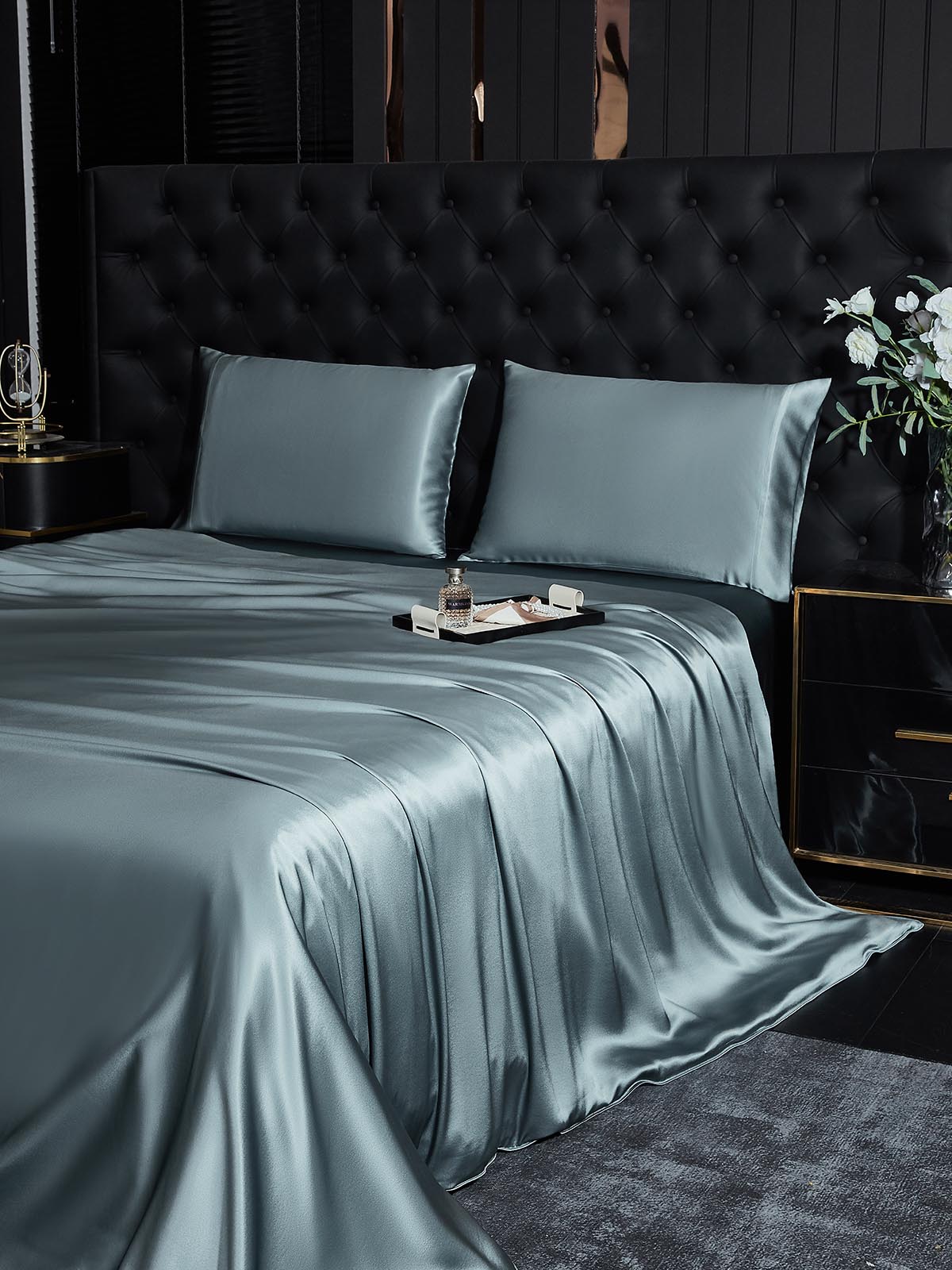 [Gråblå] SilkSilky-NO 22Momme Bedding Set 003