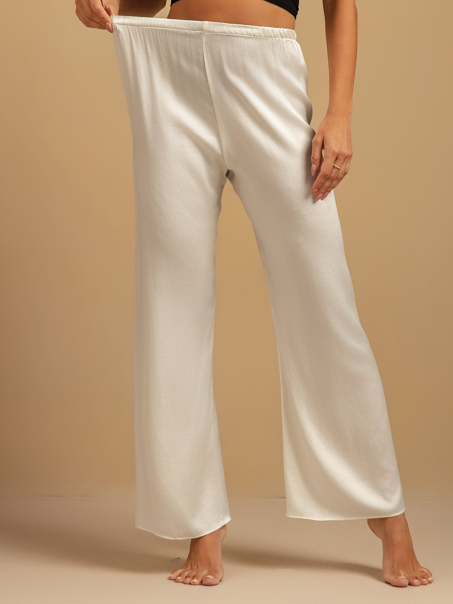 [Hvit] SilkSilky-NO 19Momme Silke Womens Sleep Bottoms 003,