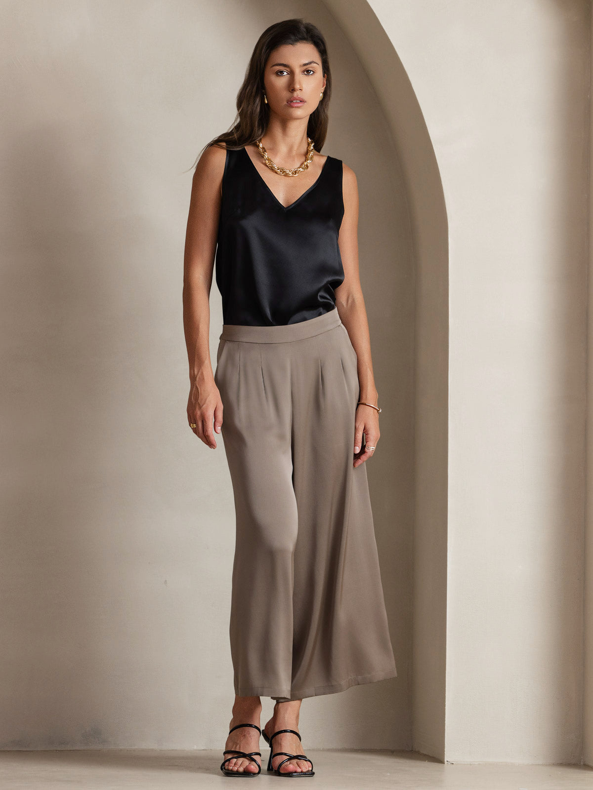 [Svart] SilkSilky-NO 19Momme Silke V-Hals Camisole Topp 008