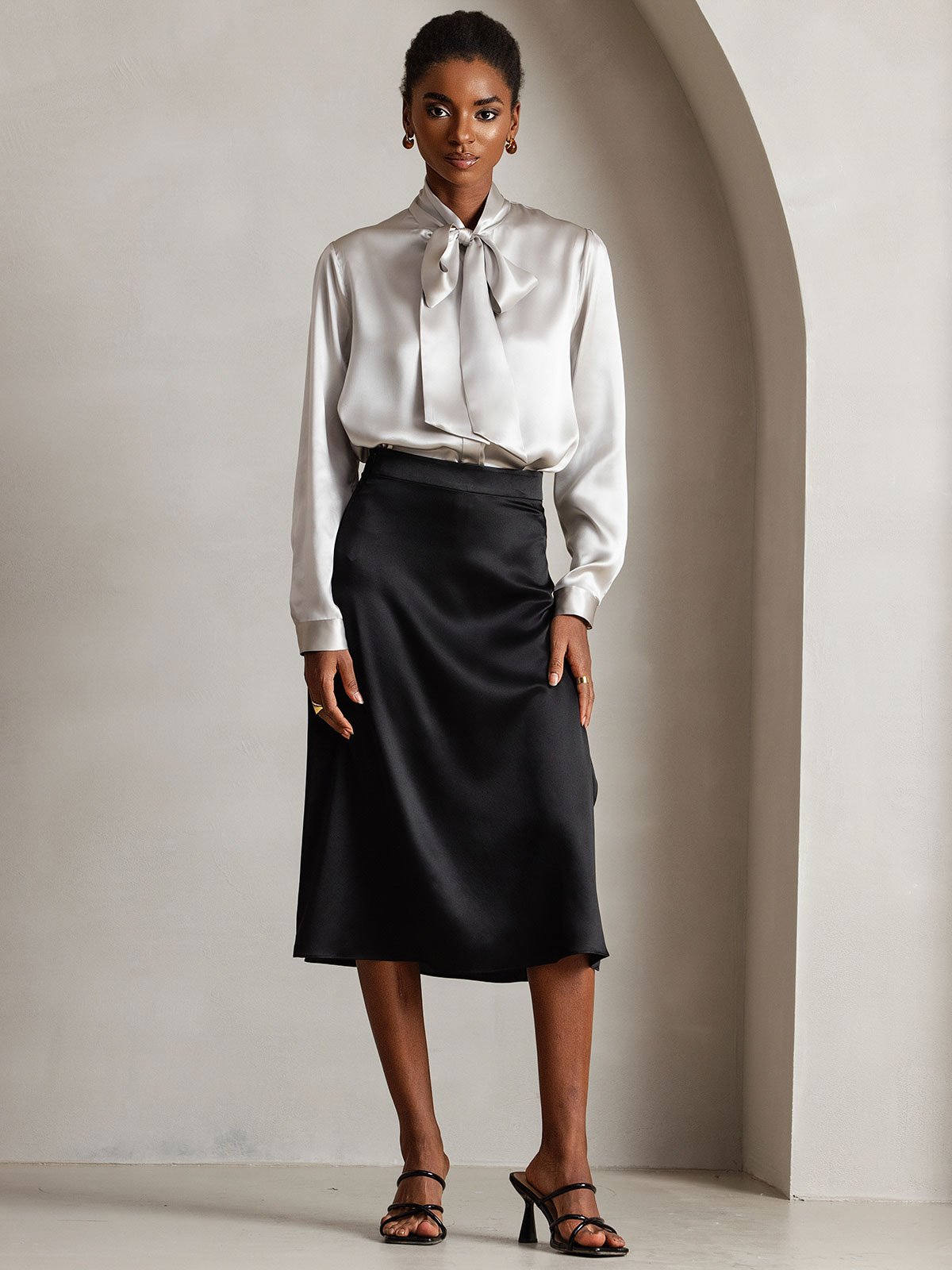 [Lysegrå] SilkSilky-NO 19Momme Silke Blouse 003