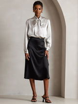 [Lysegrå] SilkSilky-NO Long Sleeve Tie Neck Damebluser 003