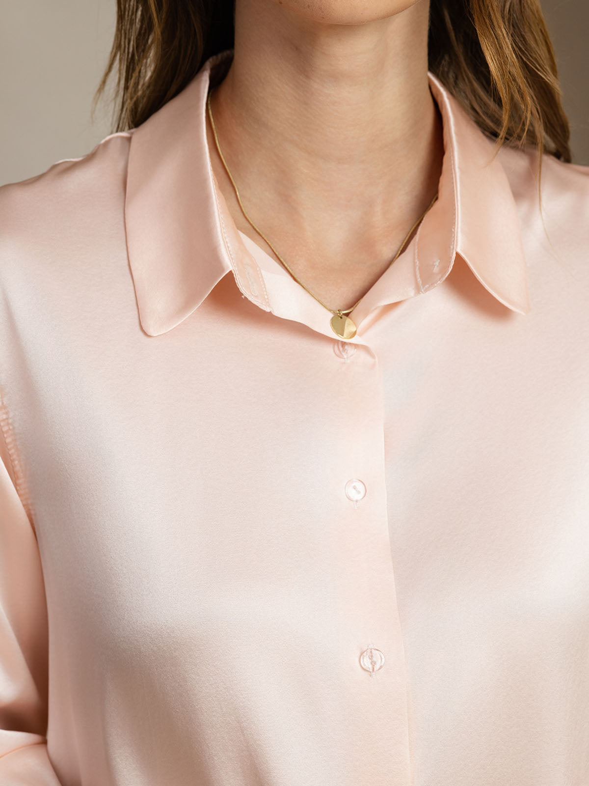 [Lyserosa] SilkSilky-NO Silke Lapel Collar Skjorte for Kvinner 004