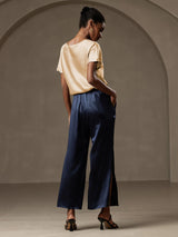 [Champagne] SilkSilky-NO 19Momme Kort erm Båtringning T-skjorte for Kvinner 013