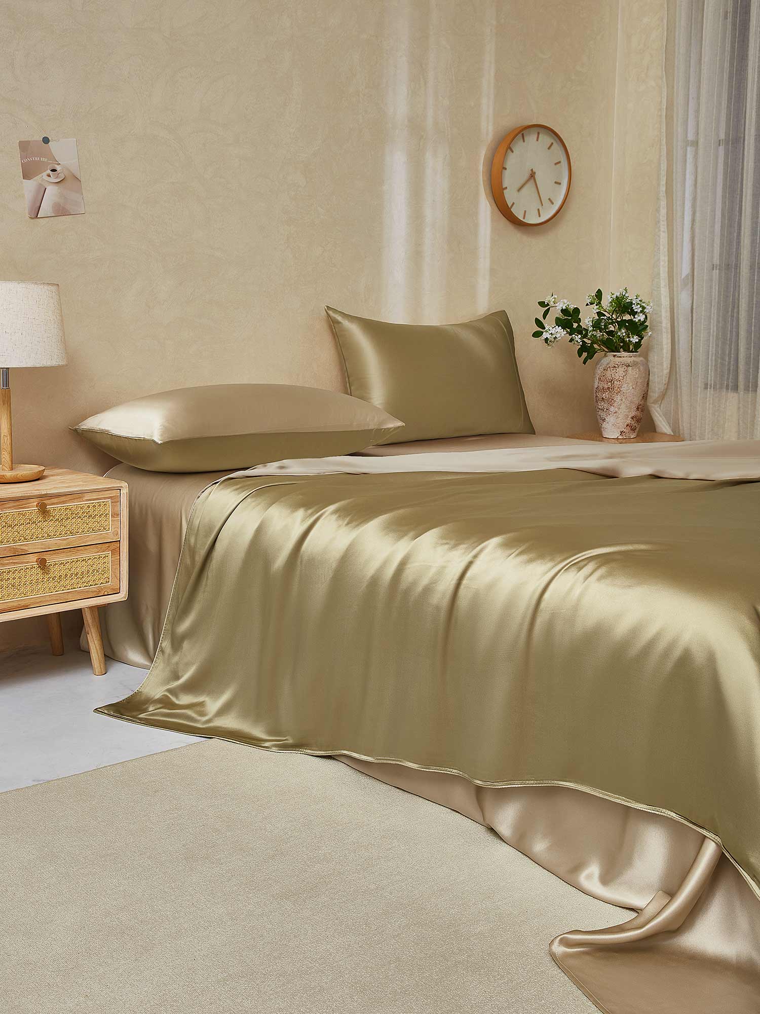 [Beige+Kaki] SilkSilky-NO 19Momme Bedding Set 003,