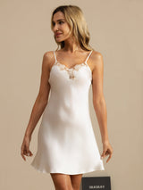 [Hvit] SilkSilky-NO Spaghetti Strap V Neck Nattkjole 004