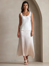 [Hvit] SilkSilky-NO 19Momme Ermeløs Dyp Rund Halsutringning Camisole Topp 001
