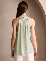[Lysegrønn] SilkSilky-NO Sleeveless Halterneck T-skjorte for Kvinner 002