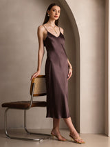 [Kaffe] SilkSilky-NO Spaghetti Strap V Neck Kjole 007