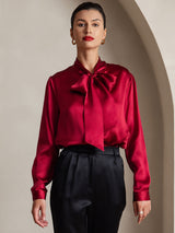 [Vin] SilkSilky-NO Long Sleeve Tie Neck Damebluser 001