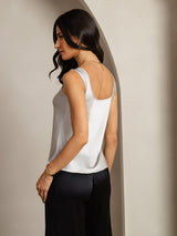[Sølv] SilkSilky-NO 19Momme Ermeløs Dyp Rund Halsutringning Camisole Topp 002