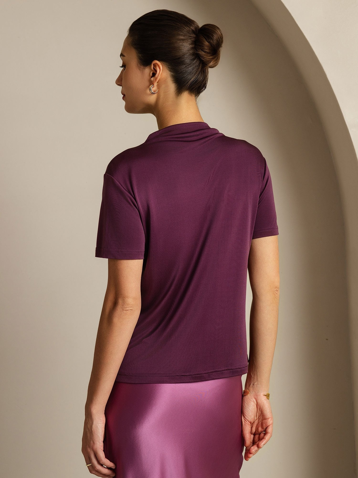 [Lilla] SilkSilky-NO Short Sleeve T-skjorte for Kvinner 002