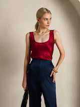 [Vin] SilkSilky-NO 19Momme Ermeløs Dyp Rund Halsutringning Camisole Topp 005