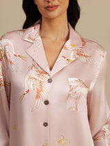 [Rosa] SilkSilky-NO Long Sleeve Lapel Collar Soveskjorte 005