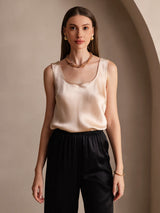 [Champagne] SilkSilky-NO 19Momme Ermeløs Dyp Rund Halsutringning Camisole Topp 006