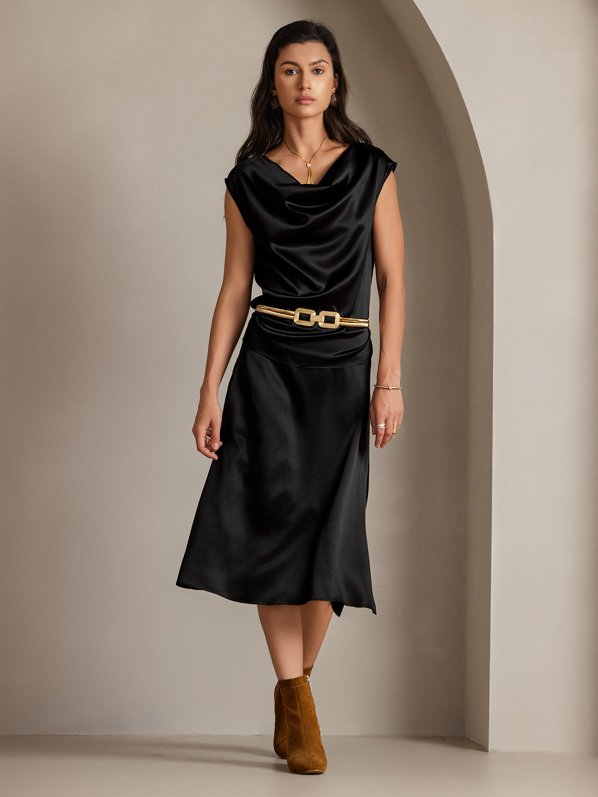 [Svart] SilkSilky-NO 19Momme Silke Skirt 006