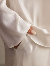[Hvit] SilkSilky-NO 19Momme Langermet Notchkrage Pyjamas for Kvinner 005