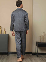 [Marine Ginkgo] SilkSilky-NO Long Sleeve Lapel Collar Pyjamas for menn 002