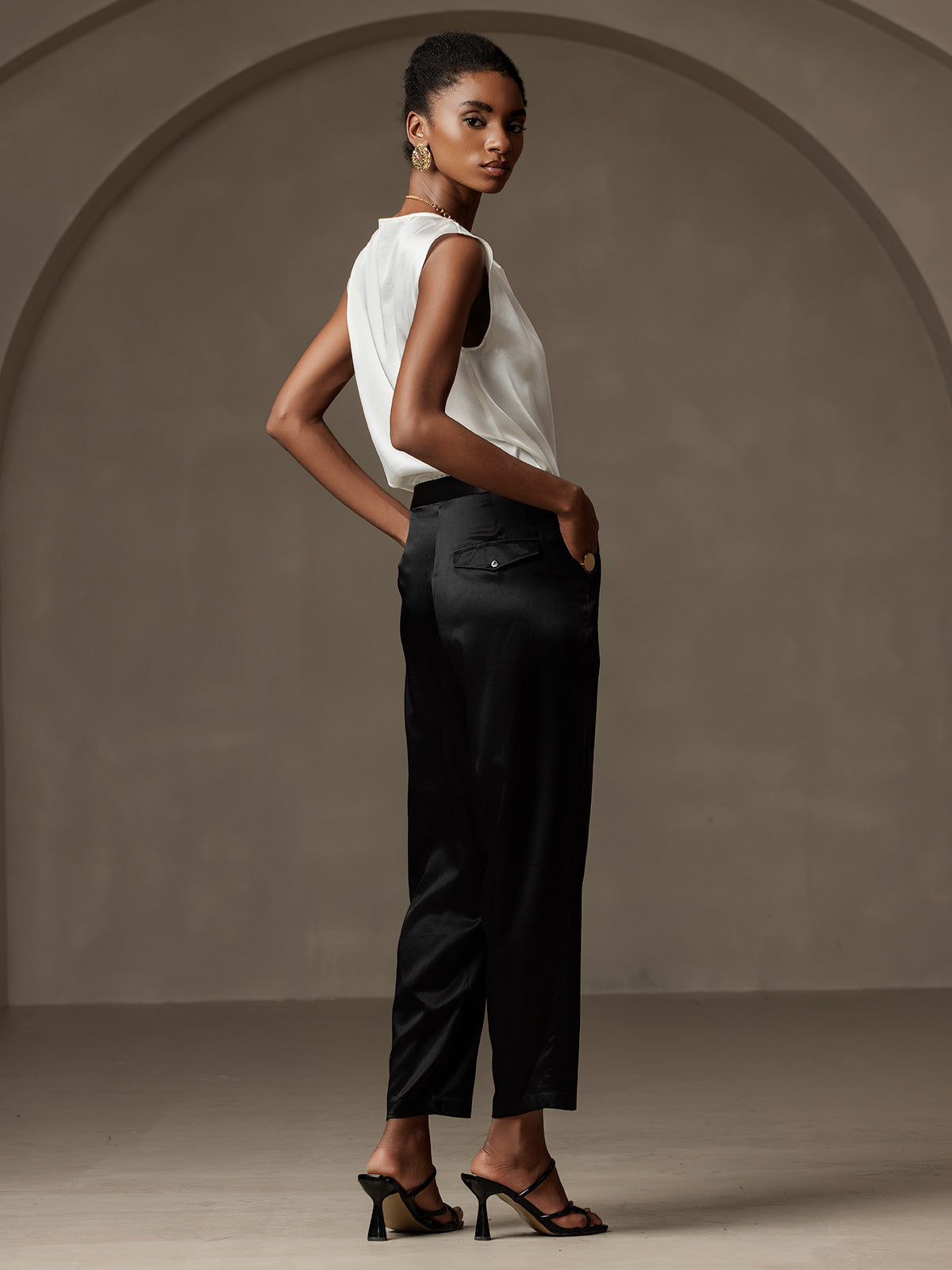 [Svart] SilkSilky-NO 19Momme Silke Womens Pants 002