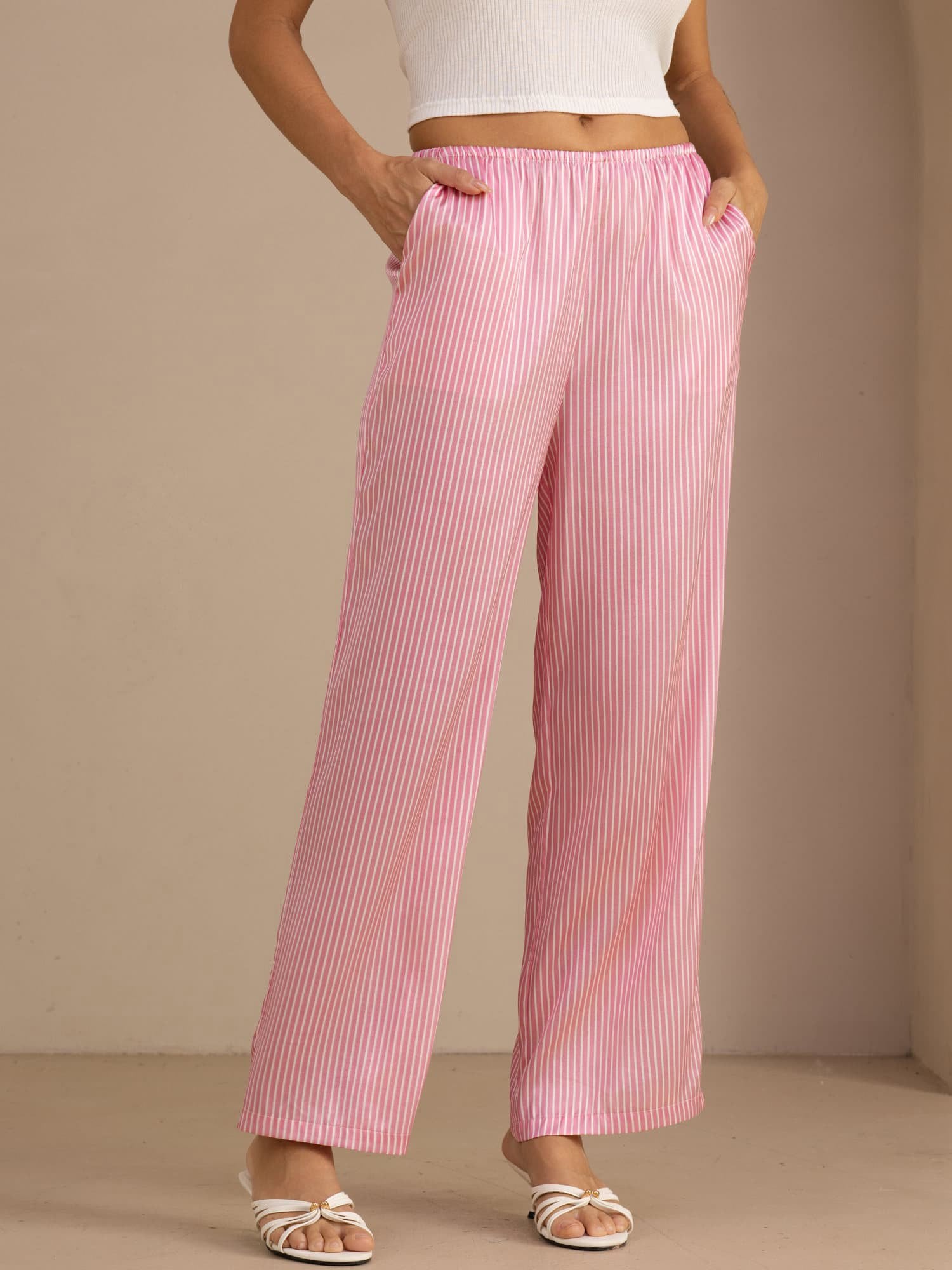 [Rosa Nålestripete] SilkSilky-NO Womens Pants 001