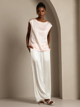 [Rosa] SilkSilky-NO Cap Sleeve Round Neck T-skjorte for Kvinner 006