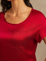 [Vin] SilkSilky-NO 19Momme Kort erm Rund Hals Nattkjole 004