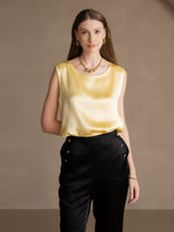 [Lys Gul] SilkSilky-NO Sleeveless Round Neck Camisole Topp 004