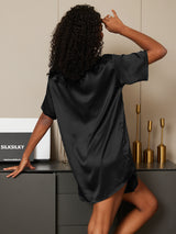 [Svart] SilkSilky-NO Short Sleeve Round Neck Pyjamas for Kvinner 006