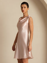 [Rosa] SilkSilky-NO Sleeveless Cowl Neck Kjole 004