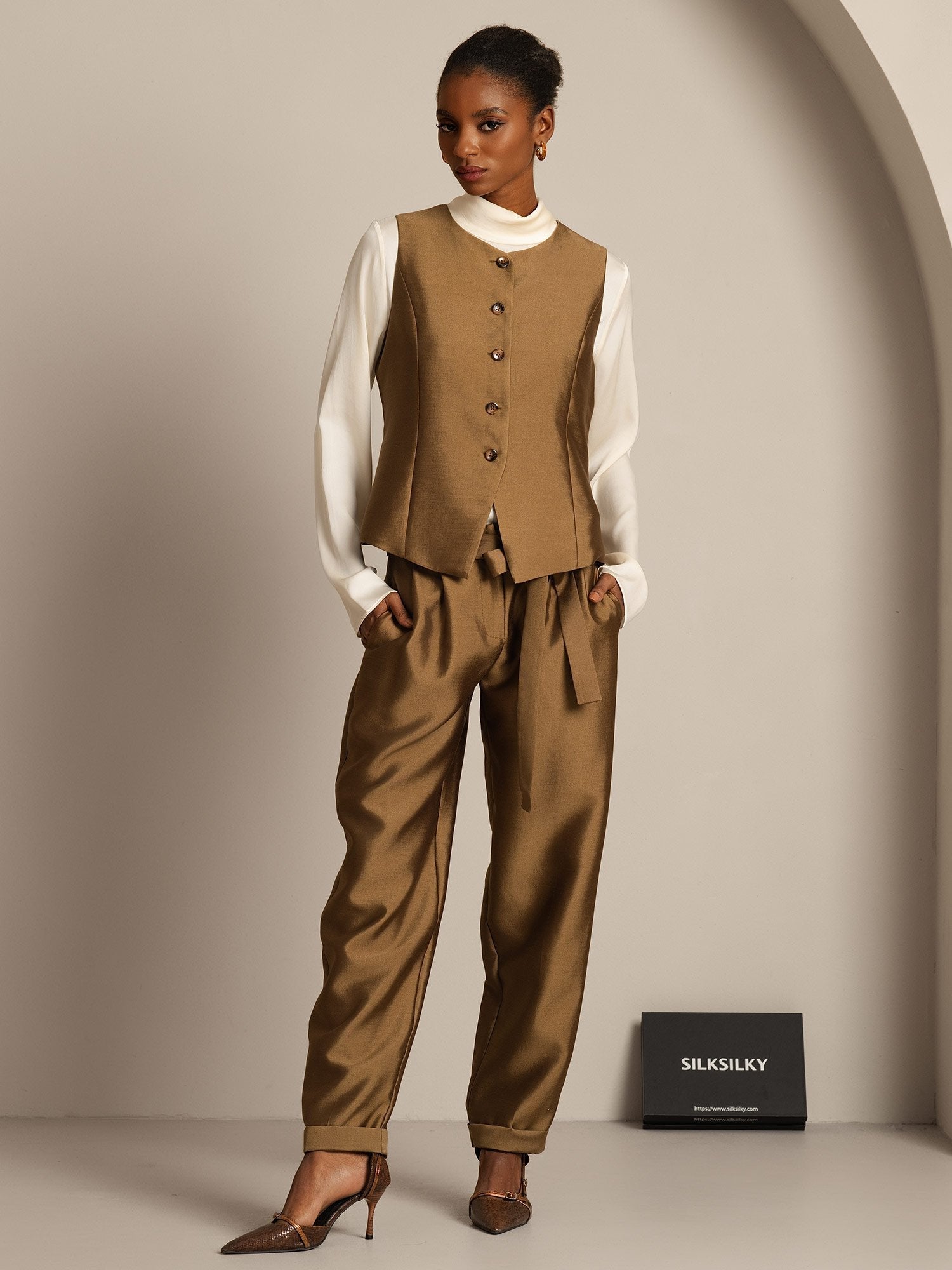 [Bronse] SilkSilky-NO 32Momme Silk-Wool Blend Womens Vest 006,