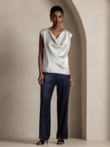 [Lysegrå] SilkSilky-NO Cap Sleeve Cowl Neck T-skjorte for Kvinner 005