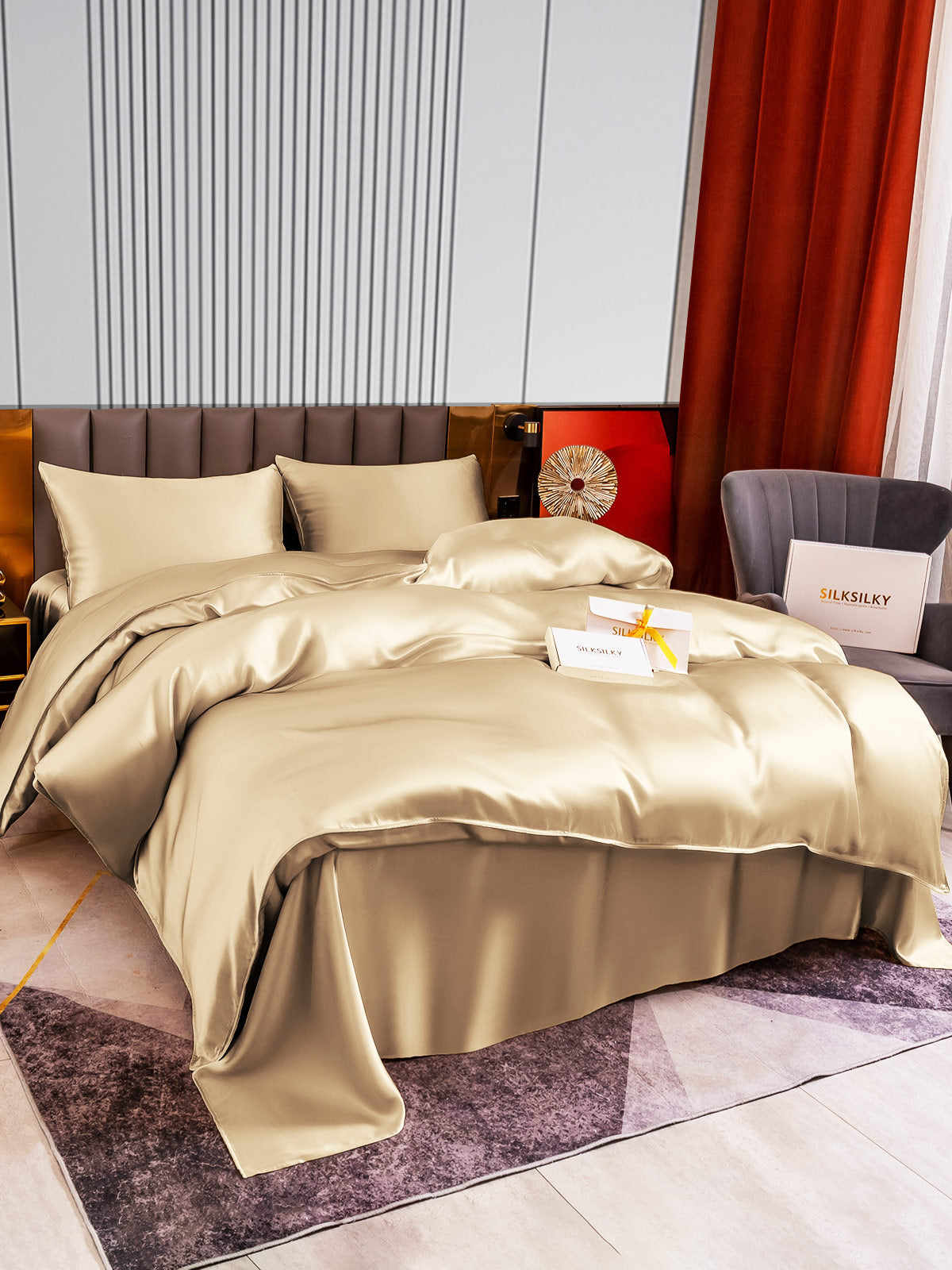 [Beige] SilkSilky-NO 22Momme Bedding Set 005