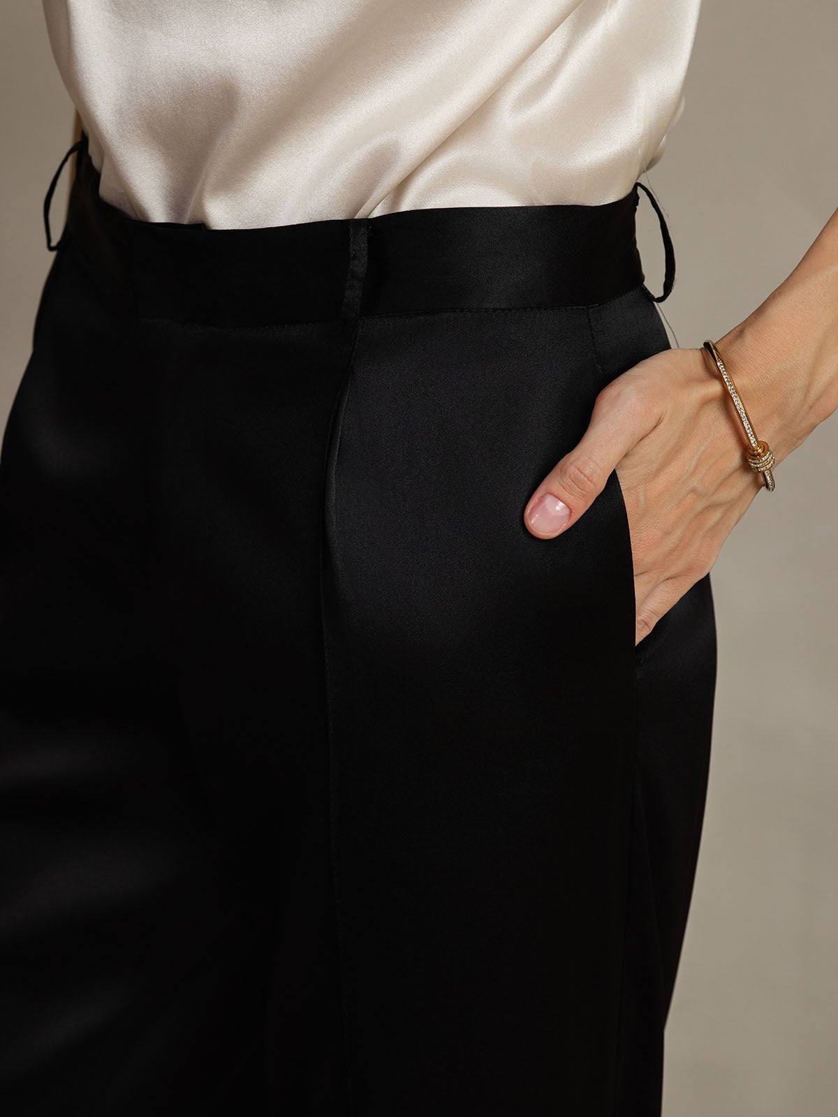 [Svart] SilkSilky-NO 19Momme Silke Womens Pants 004