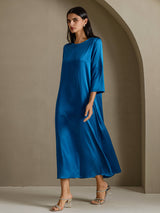[Blågrønn] SilkSilky-NO 3/4 Sleeve Round Neck Kjole 006