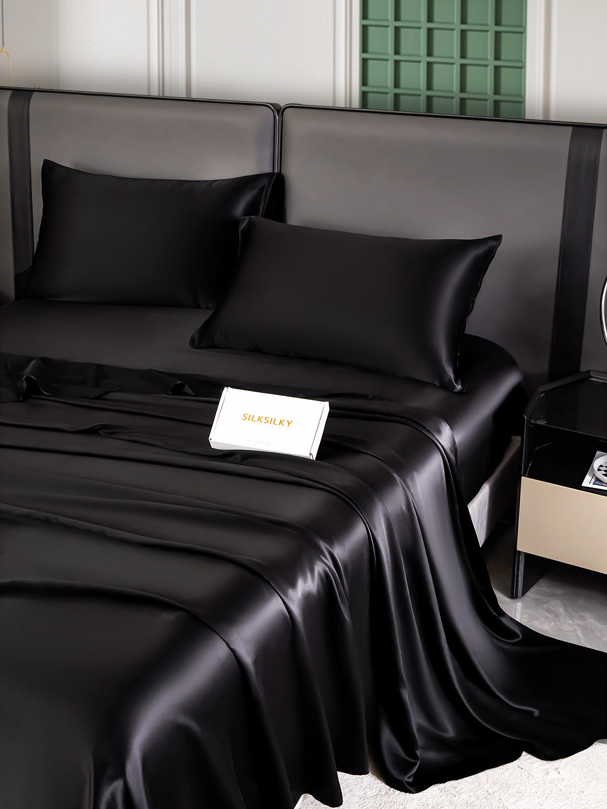[Svart] SilkSilky-NO 25Momme Bedding Set 005