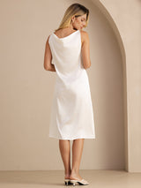 [Hvit] SilkSilky-NO Sleeveless Cowl Neck Kjole 002