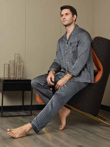 [Marine Ginkgo] SilkSilky-NO Long Sleeve Lapel Collar Pyjamas for menn 003