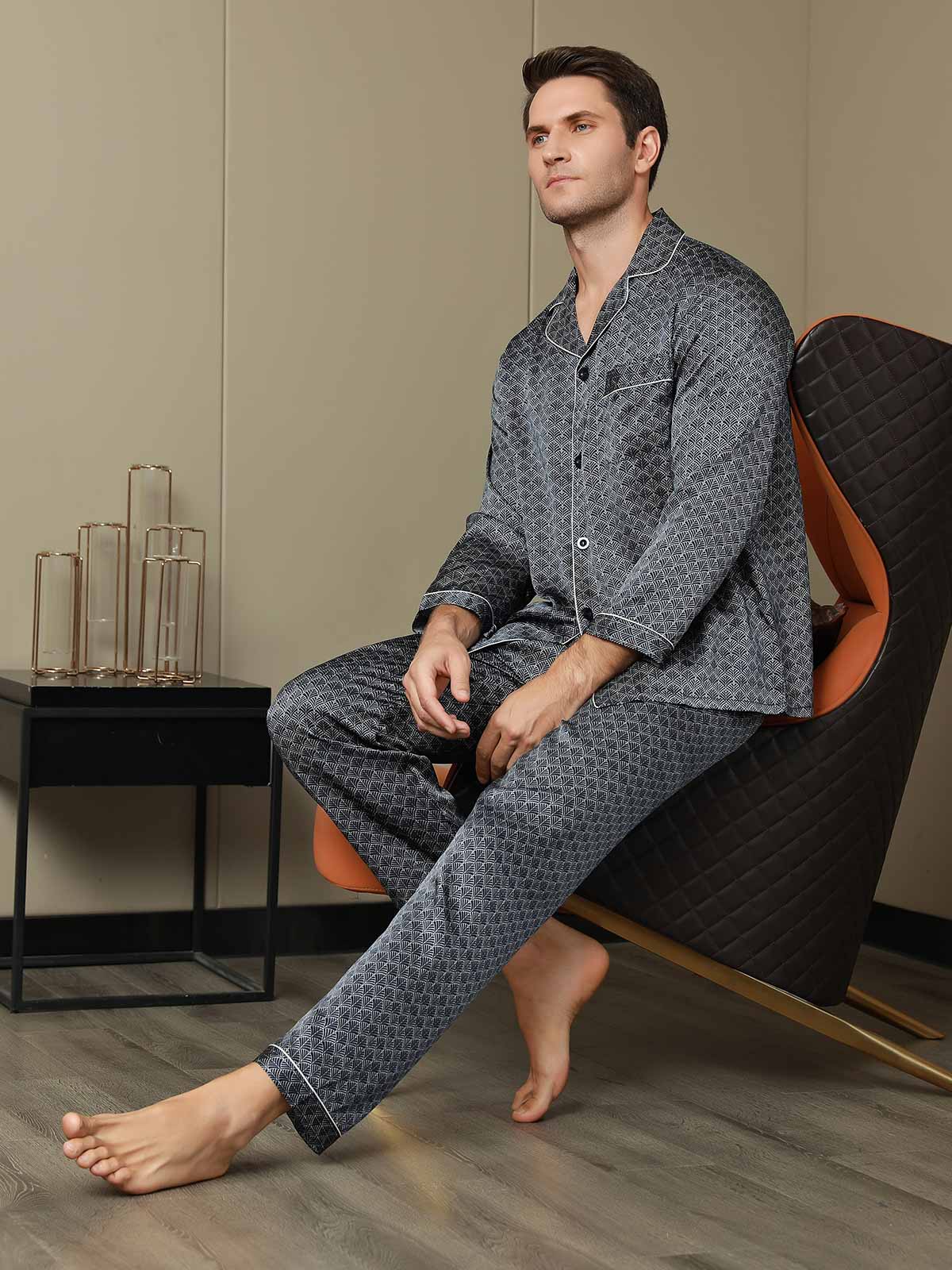 [Marine Ginkgo] SilkSilky-NO 19Momme Mens Pajamas 003