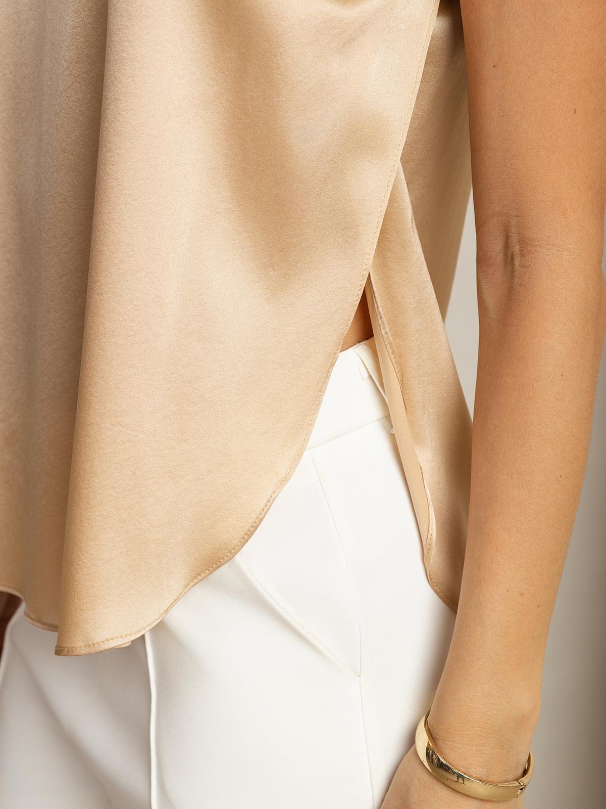 [Champagne] SilkSilky-NO 19Momme Silke U-hals T-skjorte for Kvinner 004