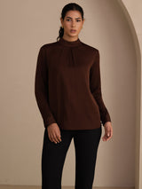 [Tan] SilkSilky-NO Long Sleeve Stand Collar Damebluser 003