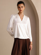 [Hvit] SilkSilky-NO Long Sleeve Wrap Damebluser 003