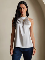 [Lysegrå] SilkSilky-NO Sleeveless Halterneck T-skjorte for Kvinner 003