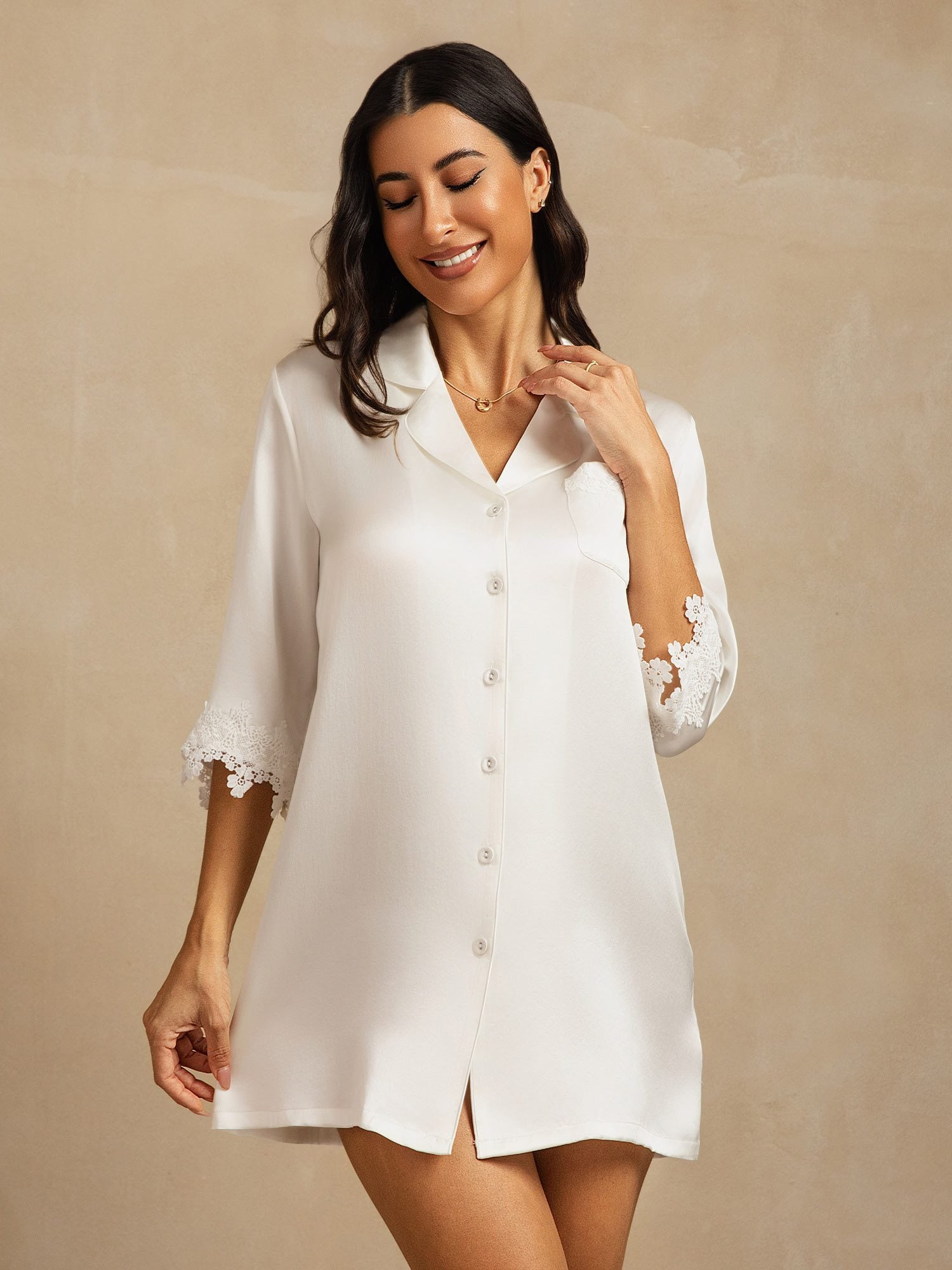 [Hvit] SilkSilky-NO Silke Nightshirt 005