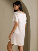 [Beige] SilkSilky-NO Half Sleeve V Neck Nattkjole 002